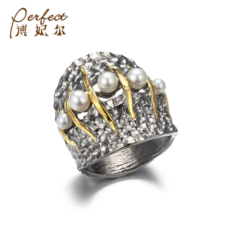 Freshwater Pearl Ring Gift Natural Temperament Goddess Birthday With Gold Plated Design 925 Sterling Silver Jewelry