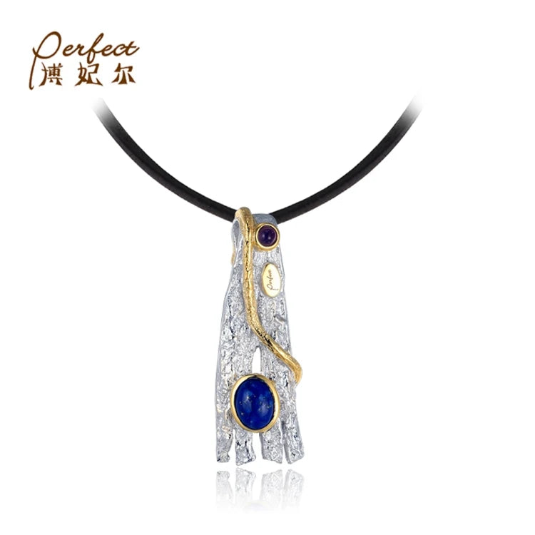 Handmade New Design 925 Sterling Silver Lapis Charm Pendant with 18K Gold Plated for Women's Party Occasion
