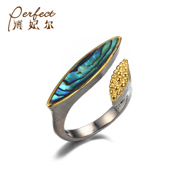 OEM Finger Gold Plated Jewelry Abalone Shell 925 Silver Latest Gold Plated Ring Designs