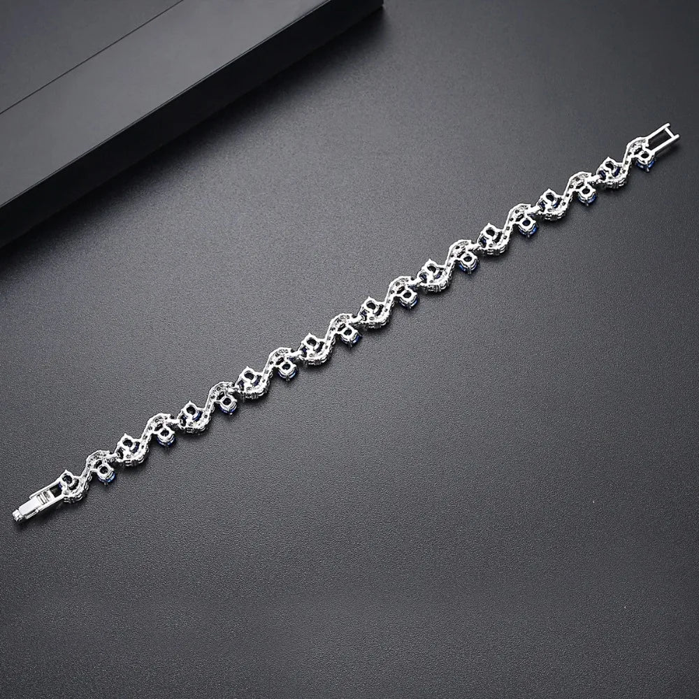 LUOTEEMI Charm Fancy Geometric Round Shape Blue CZ Crystal Bracelets With Clear Squared Shape Crystal Stone for Women Party Gift