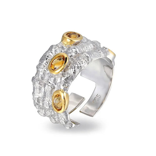 Trend Handmade Jewelry Citrine 925 Sterling Silver 18k White Gold Plated Ring for Women