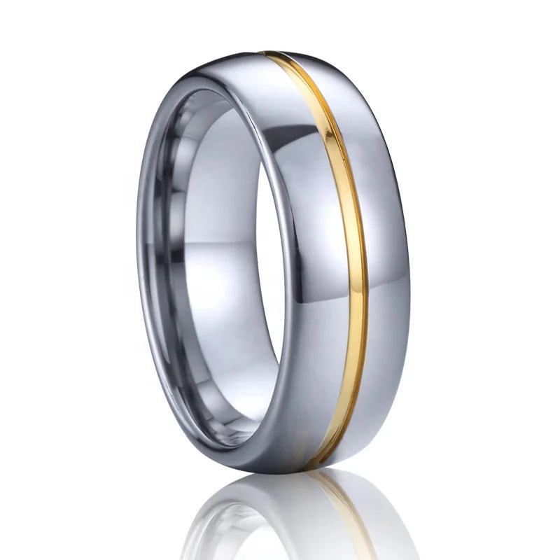 Wholesale Classic 6mm Tungsten Carbide Wedding Band 18K Gold Plated Inlay Setting 6mm Gold Filled Ring for Men and Women
