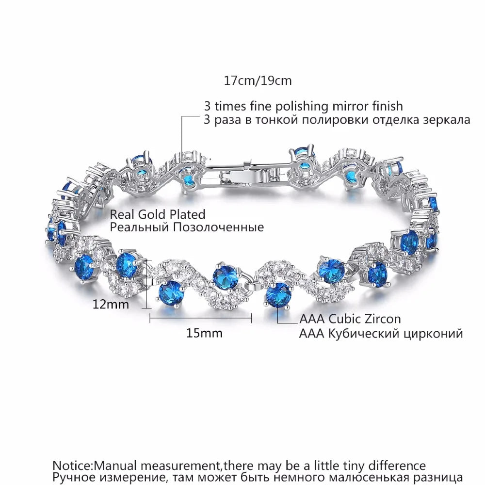 LUOTEEMI Charm Fancy Geometric Round Shape Blue CZ Crystal Bracelets With Clear Squared Shape Crystal Stone for Women Party Gift