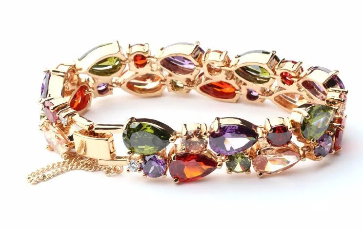 Gemfiori LUOTEEMI Mona Lisa CZ Bracelet 18K Rose/Champagne Gold Plated Multicolor Cubic Zirconia Women Bride Wedding Bangles