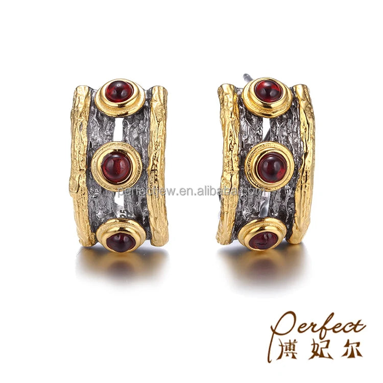 Saudi Fashion Design Garnet 925 Sterling Silver Women Hoop Earrings