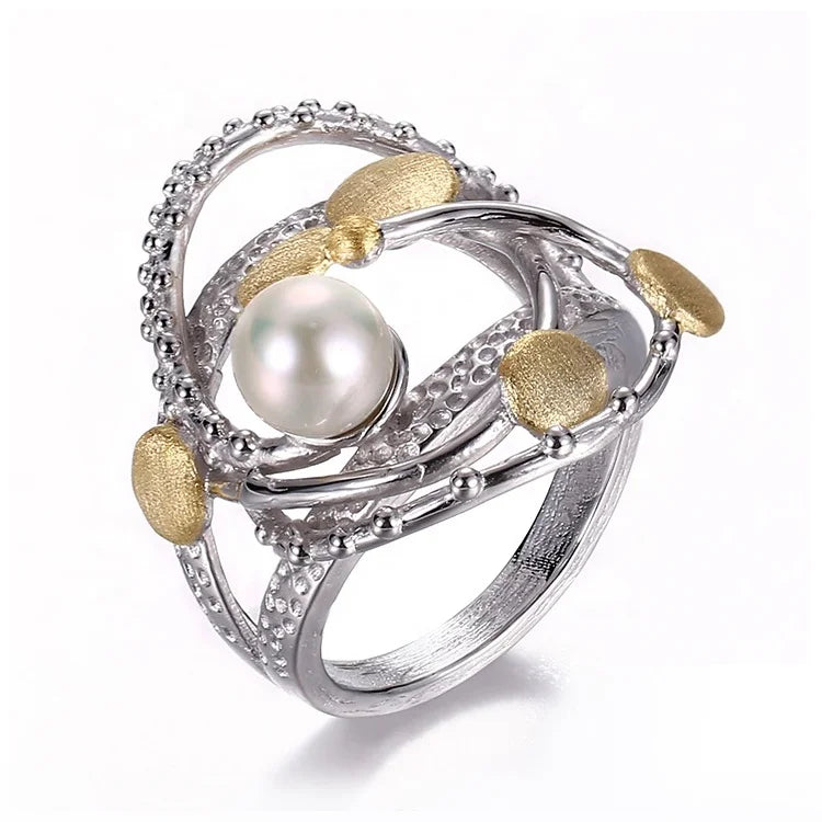 Fashion Freshwater Pearl 925 Sterling Silver Jewelry Ring