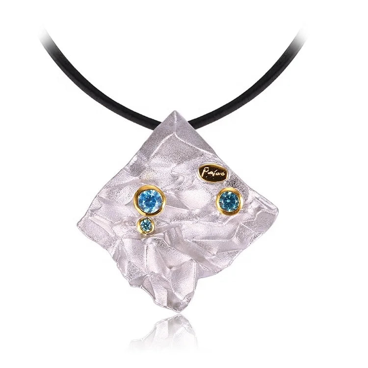 Italy Fashion Design Blue Zircon 18K Gold Plated 925 Sterling Silver Pendant Set