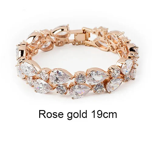 Gemfiori LUOTEEMI Mona Lisa CZ Bracelet 18K Rose/Champagne Gold Plated Multicolor Cubic Zirconia Women Bride Wedding Bangles