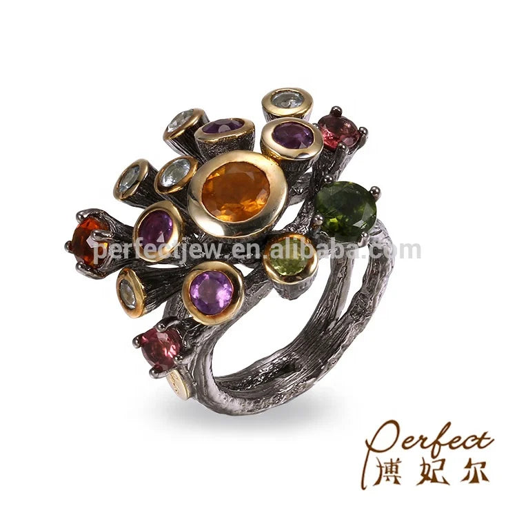 Colourful Stone 925 Silver Antique Ring Wholesale
