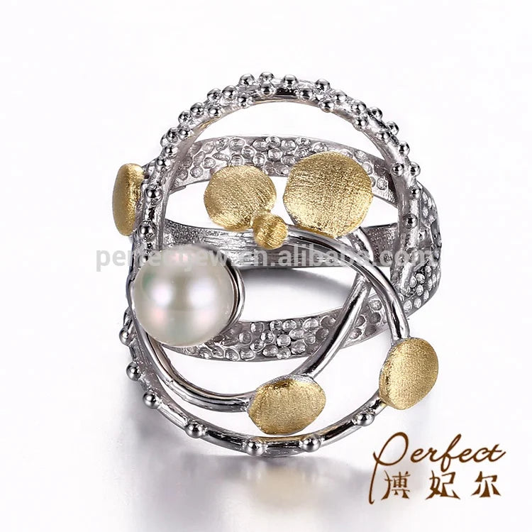 Fashion Freshwater Pearl 925 Sterling Silver Jewelry Ring