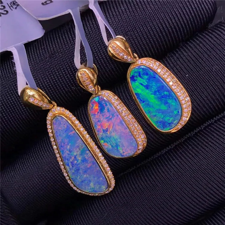 Gemfiori Australia Colorful Gemstone Jewelry With Factory Price 18k Gold Natural Opal Gemstone Necklace Pendant for Women