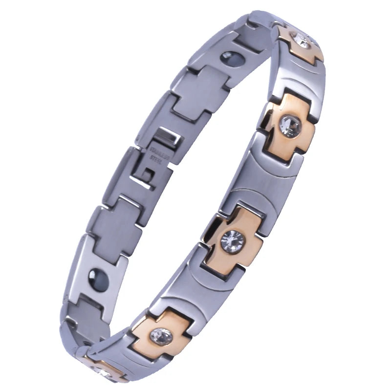 Popular Zircon Titanium Cross Stainless Steel Wholesale Medical Magnetic Energy Bracelet for Body Health