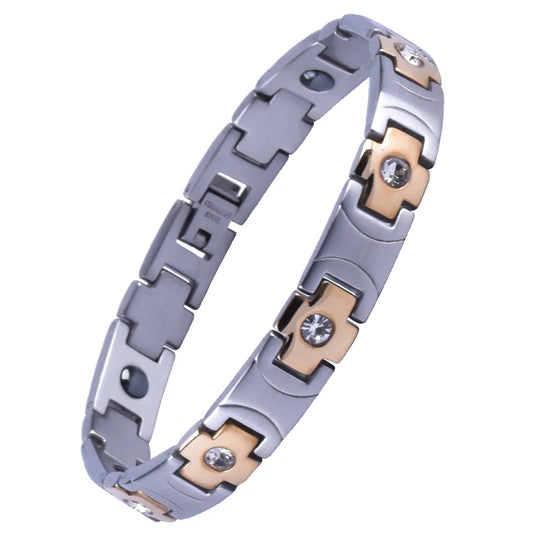 Popular Zircon Titanium Cross Stainless Steel Wholesale Medical Magnetic Energy Bracelet for Body Health