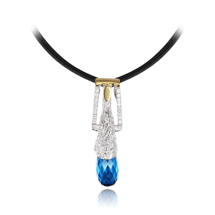 Perfect Design Classic 925 Sterling Silver Charm Pendant for Women's Party Occasion with Blue Grass and Claw Setting