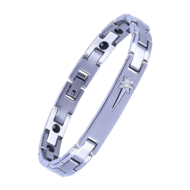 Popular Zircon Titanium Cross Stainless Steel Wholesale Medical Magnetic Energy Bracelet for Body Health