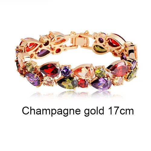 Gemfiori LUOTEEMI Mona Lisa CZ Bracelet 18K Rose/Champagne Gold Plated Multicolor Cubic Zirconia Women Bride Wedding Bangles