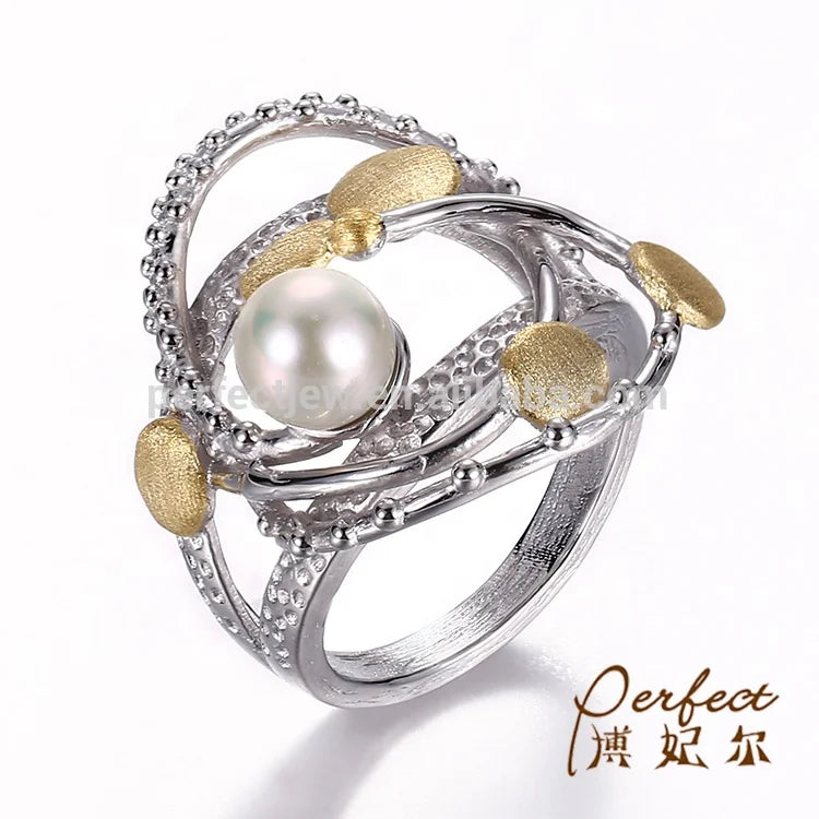 Fashion Freshwater Pearl 925 Sterling Silver Jewelry Ring