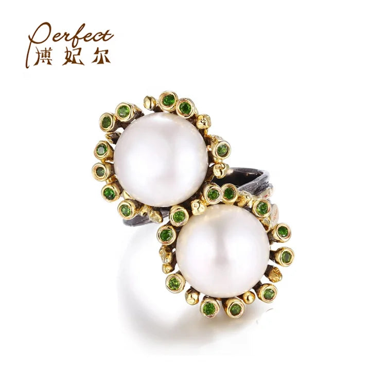 Wholesale Fashion Thailand 925 Sterling Silver Diopside Freshwater Pearl Ring