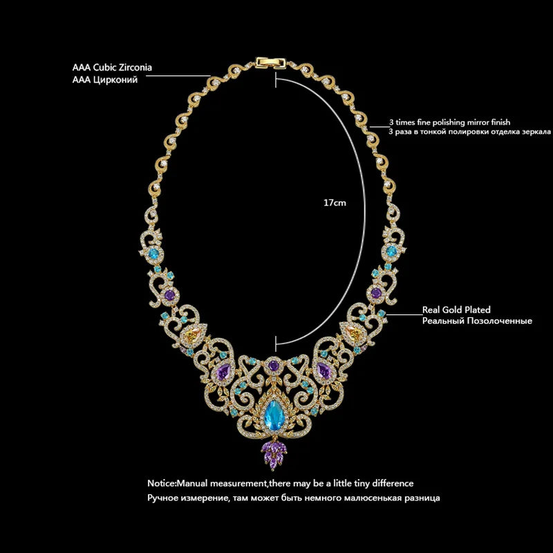 LUOTEEMI Luxury Design Multi Cubic Zircon White Rhodium Gold Plated Big Clear CZ Indian Bridal Jewelry Set