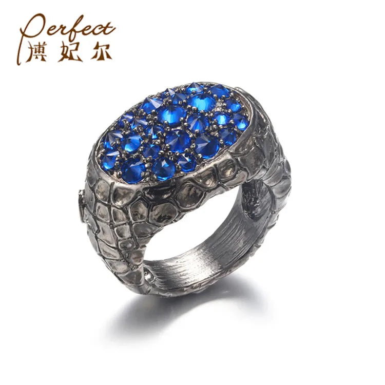 European American Fashion Vintage 925 Sterling Silver Blue Spinel Ring Custom