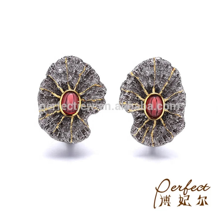 Ladies Fashion Garnet Stone 925 Sterling Silver Earring Jewelry for Women
