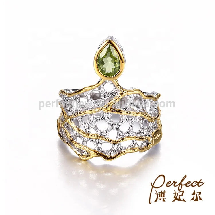 Elegant Fashion Crown 925 Sterling Silver Jewelry Natural Peridot Ring