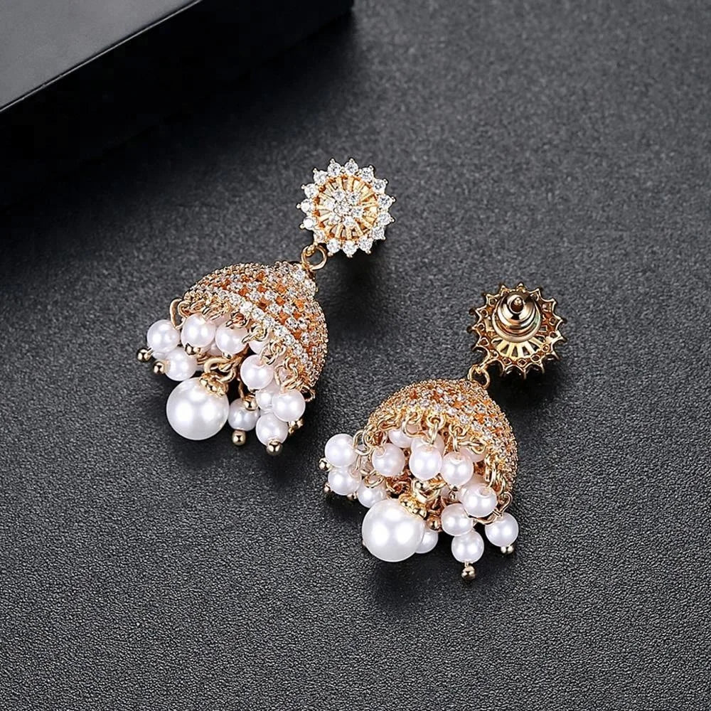 LUOTEEMI Traditional Ethnic Jewelry Jhumka Earrings New Designs Gold Tassel Jhumka Earrings India Jewelry