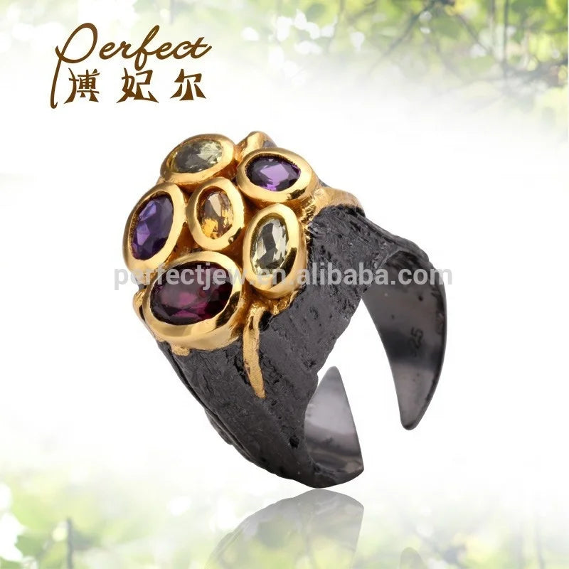 Fashion Handmade Natural Stone 925 Sterling Silver Ring