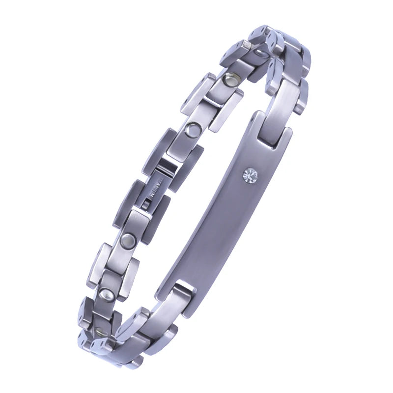 Popular Zircon Titanium Cross Stainless Steel Wholesale Medical Magnetic Energy Bracelet for Body Health