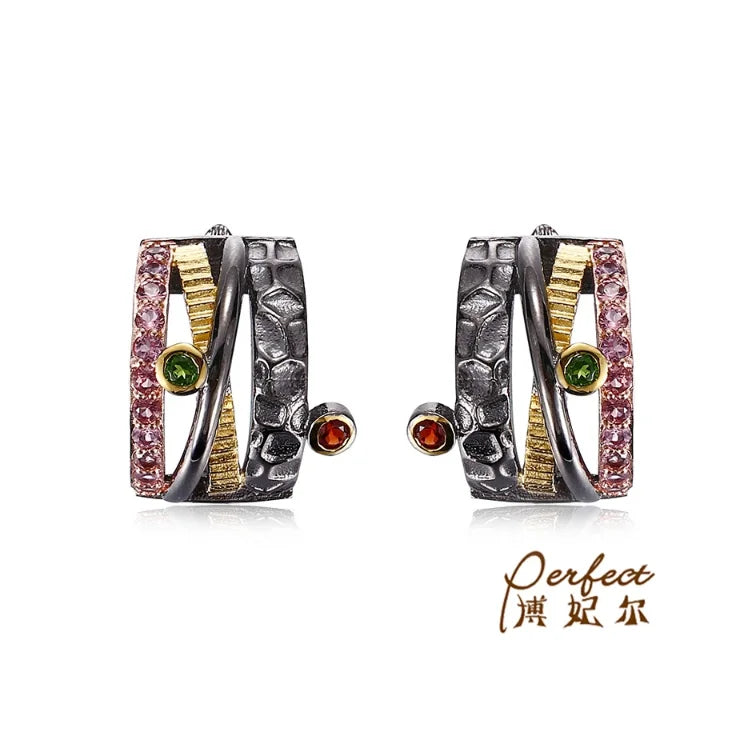 Fashion Handmade Garnet Gold Plated 925 Sterling Silver Pendant Earrings for Women Classic Style Wedding & Anniversary