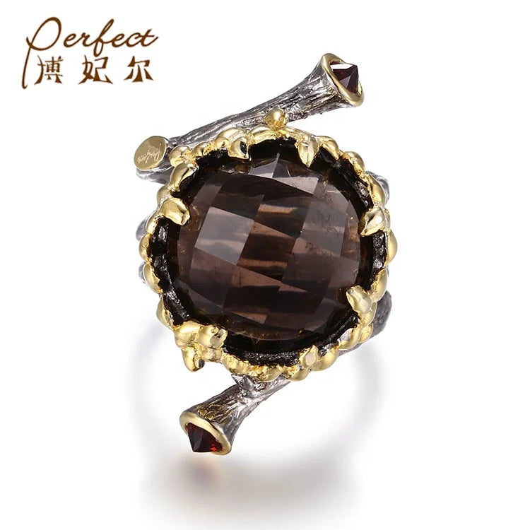 Design Jewellery Garnet Rings Women& Men Smoky Quark Finger Rings With Gold Plating Rings Jewelry