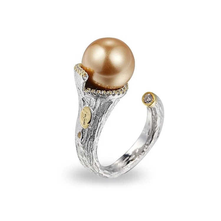 Golden Shell Pearl Setting 925 Sterling Silver Gold Plated Ring