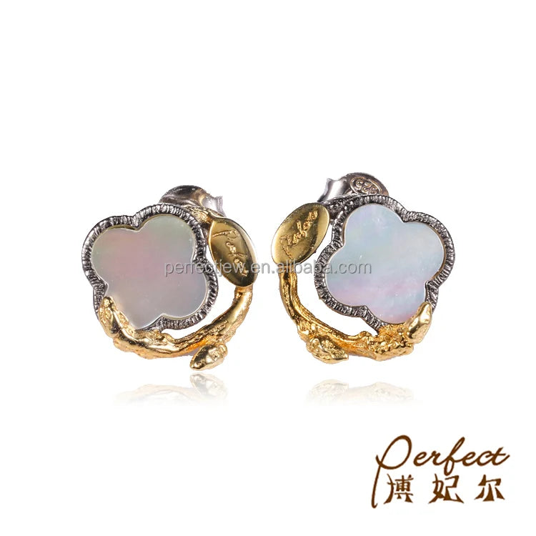 Latest Fashion Clover White MOP 925 Sterling Silver Earrings