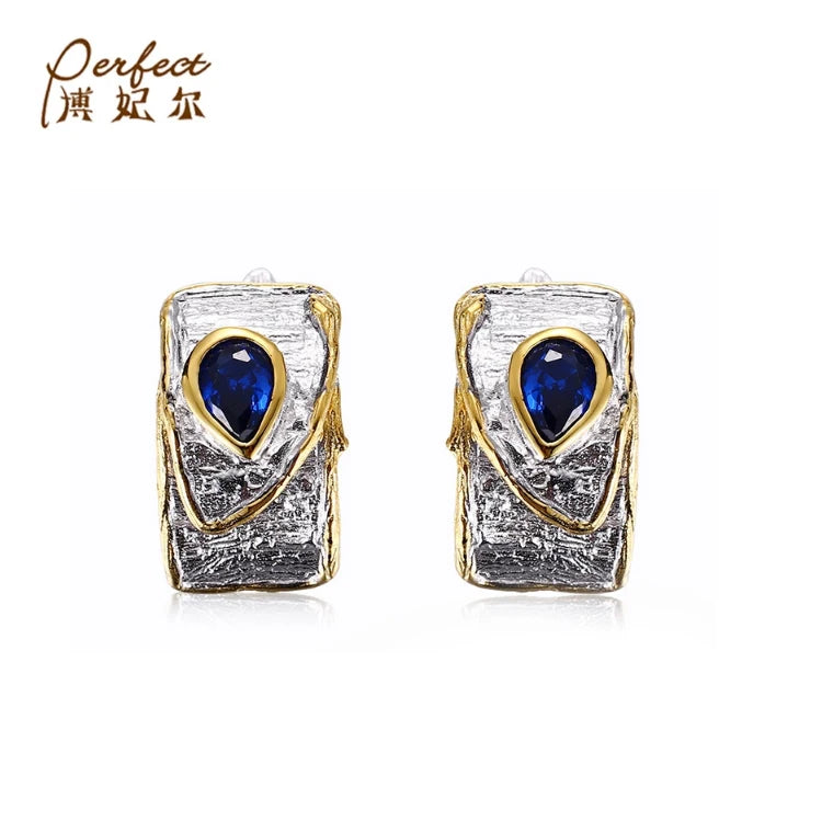 Afro 925 Sterling Silver Classic Blue Spinel Charm Earrings for Women-Wedding & Party Gift
