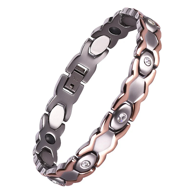 Popular Zircon Titanium Cross Stainless Steel Wholesale Medical Magnetic Energy Bracelet for Body Health
