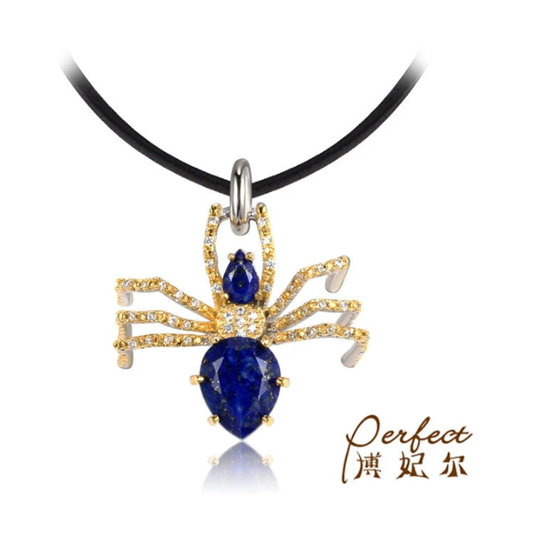 PERFECT Guangdong 18K Gold Plated Rhodium Plated Women's Classic Spider Shape Lapis Stone 925 Sterling Silver Pendant RCS