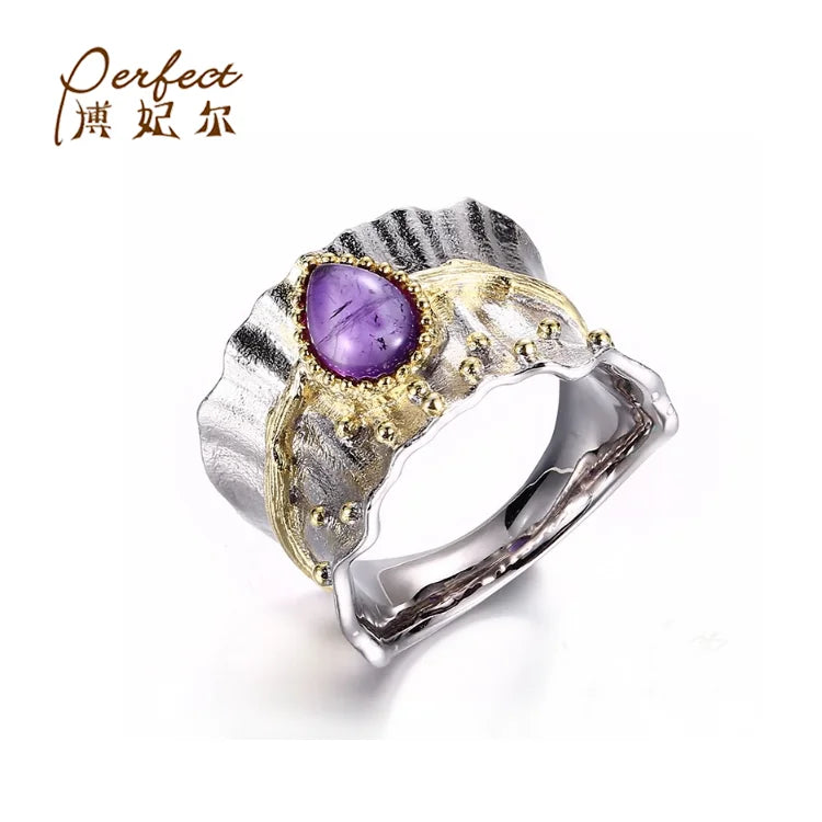 Special Big Amethyst Stone 925 Sterling Silver Ring with White Rhodium Plated