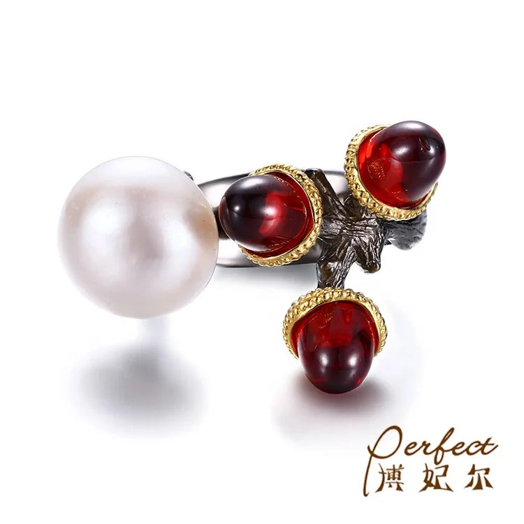 Handmade Thai Freshwater Baroque Pearl  925 Sterling Silver Jewelry Ring