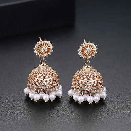 LUOTEEMI Traditional Ethnic Jewelry Jhumka Earrings New Designs Gold Tassel Jhumka Earrings India Jewelry