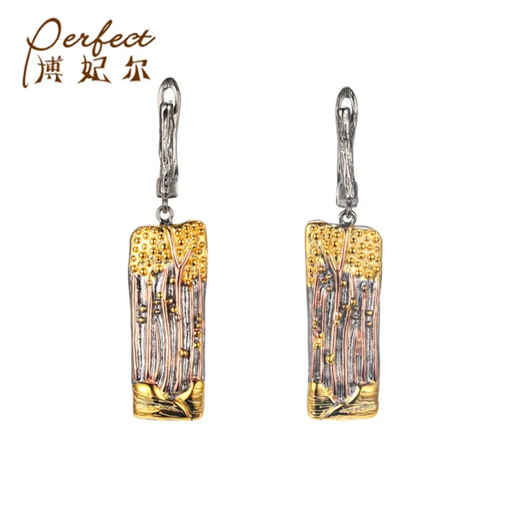 High-end Classic Private Ordering Rectangular 925 Sterling Silver 18K Gold Plated Pendant Earrings for Wedding & Party Gift
