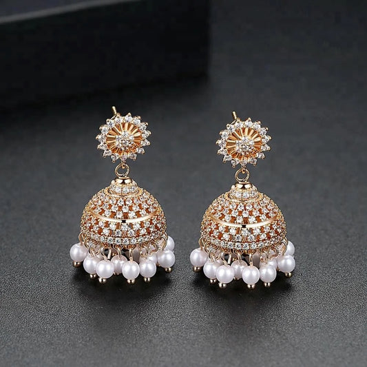 Lakshmi LUOTEEMI Traditional Ethnic Jewelry Jhumka Earrings New Designs Gold Tassel Jhumka Earrings India Jewelry