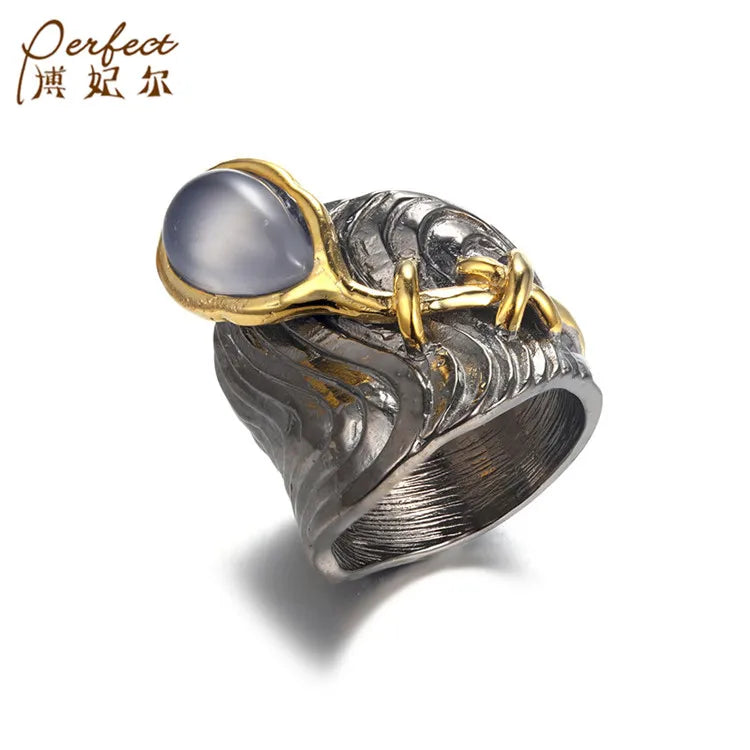 PERFECT 925 Sterling Silver Ring Blue Chalcedony Handmade Ring for Private Order