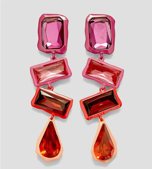 Kaimei 2022 New Fashion Wholesale Jewelry Colorful Painted Women Long Gemstone Diamond Stone Drop Earrings