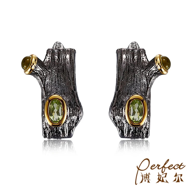 Tree Branch Natural Design 925 Sterling Silver Earrings with Peridot Stone