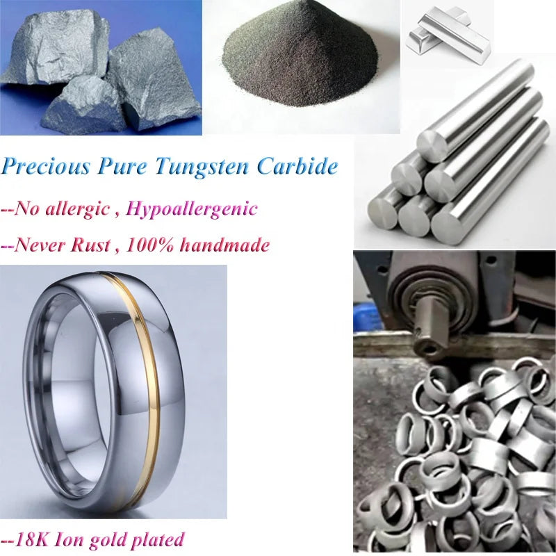 Wholesale Classic 6mm Tungsten Carbide Wedding Band 18K Gold Plated Inlay Setting 6mm Gold Filled Ring for Men and Women