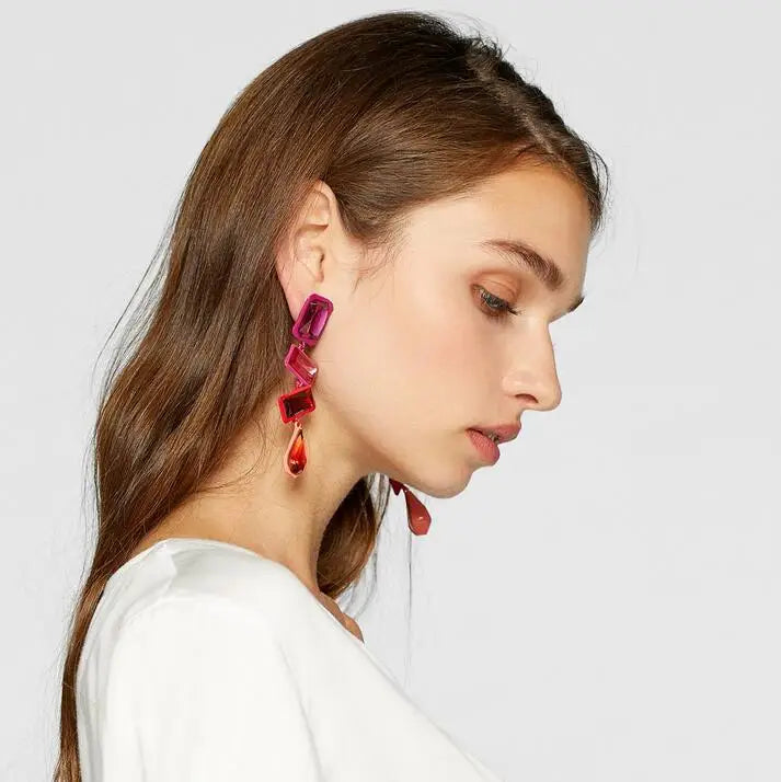 Kaimei 2022 New Fashion Wholesale Jewelry Colorful Painted Women Long Gemstone Diamond Stone Drop Earrings