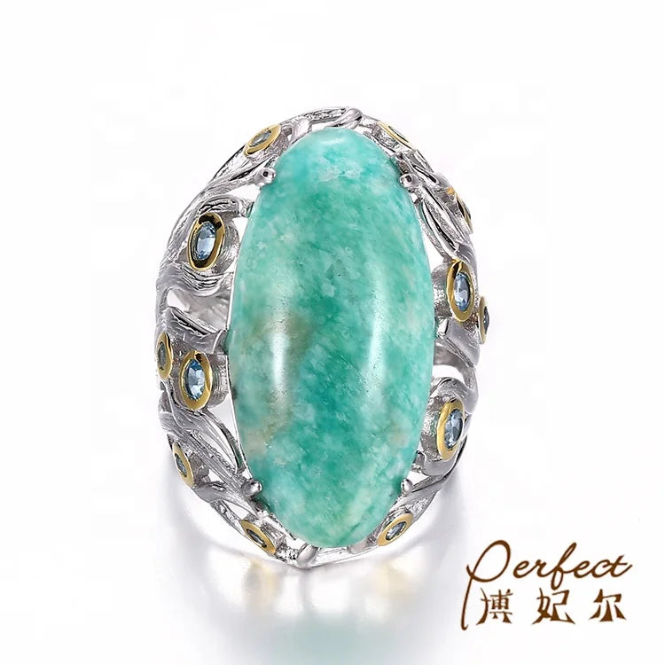 Jewelry Supplier Custom Design Blue Topaz 925 Sterling Silver Woman Luxury Fashion Jewelry Wedding Christmas Gift Rings
