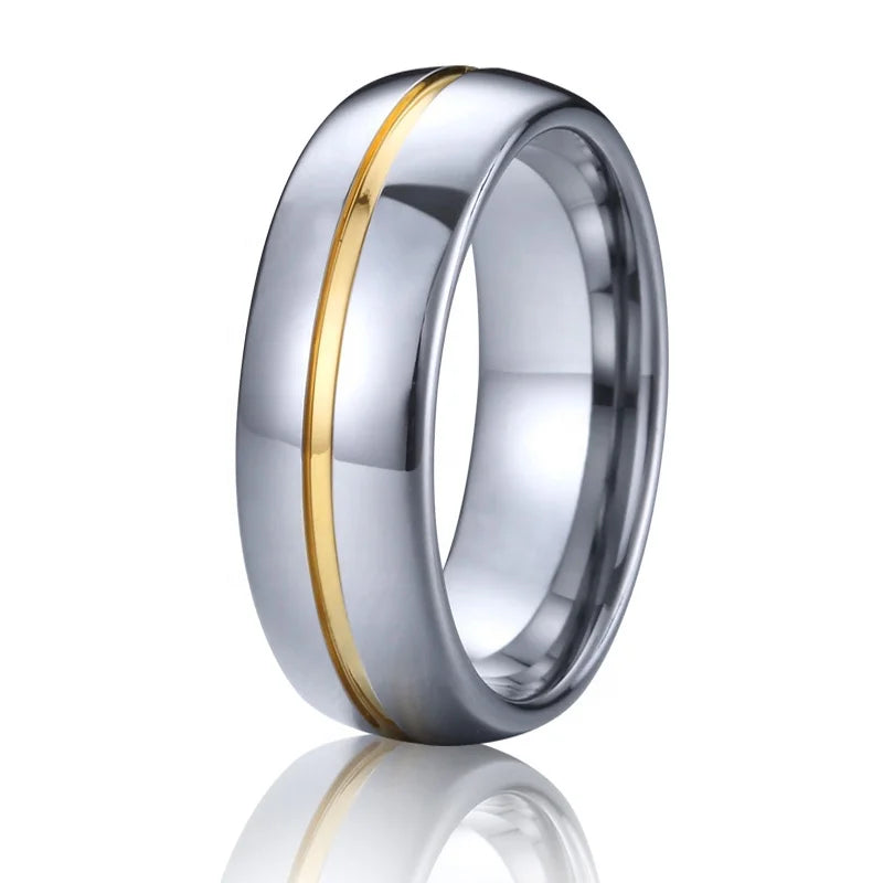 Wholesale Classic 6mm Tungsten Carbide Wedding Band 18K Gold Plated Inlay Setting 6mm Gold Filled Ring for Men and Women