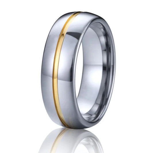 REBEL Classic 6mm Tungsten Carbide Wedding Band 18K Gold Plated Inlay Setting 6mm Gold Filled Ring for Men and Women