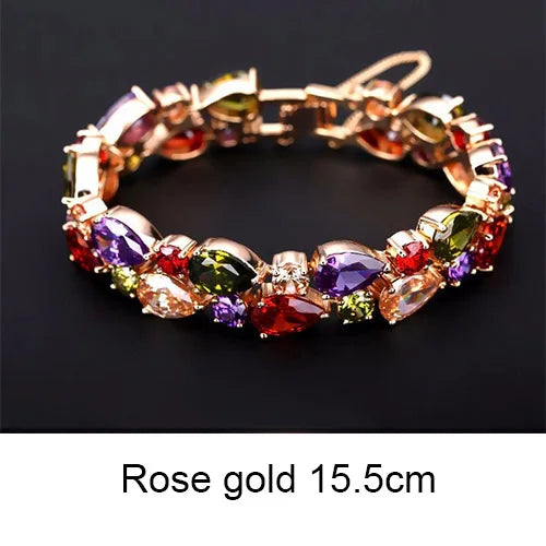 Gemfiori LUOTEEMI Mona Lisa CZ Bracelet 18K Rose/Champagne Gold Plated Multicolor Cubic Zirconia Women Bride Wedding Bangles